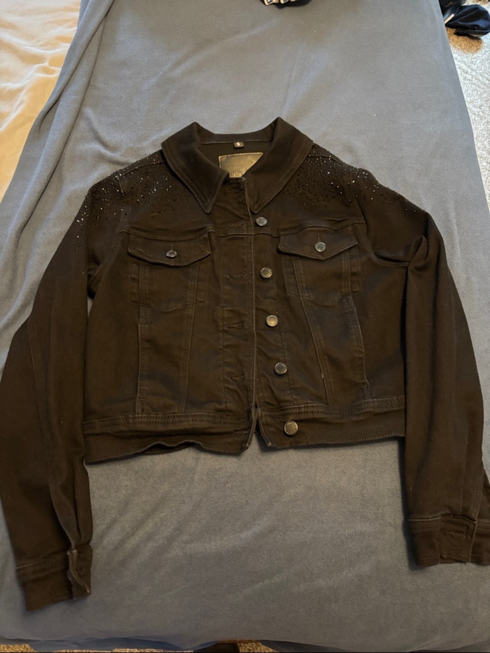 Judy Blue Black Denim Jacket with Subtle Shoulder Studs